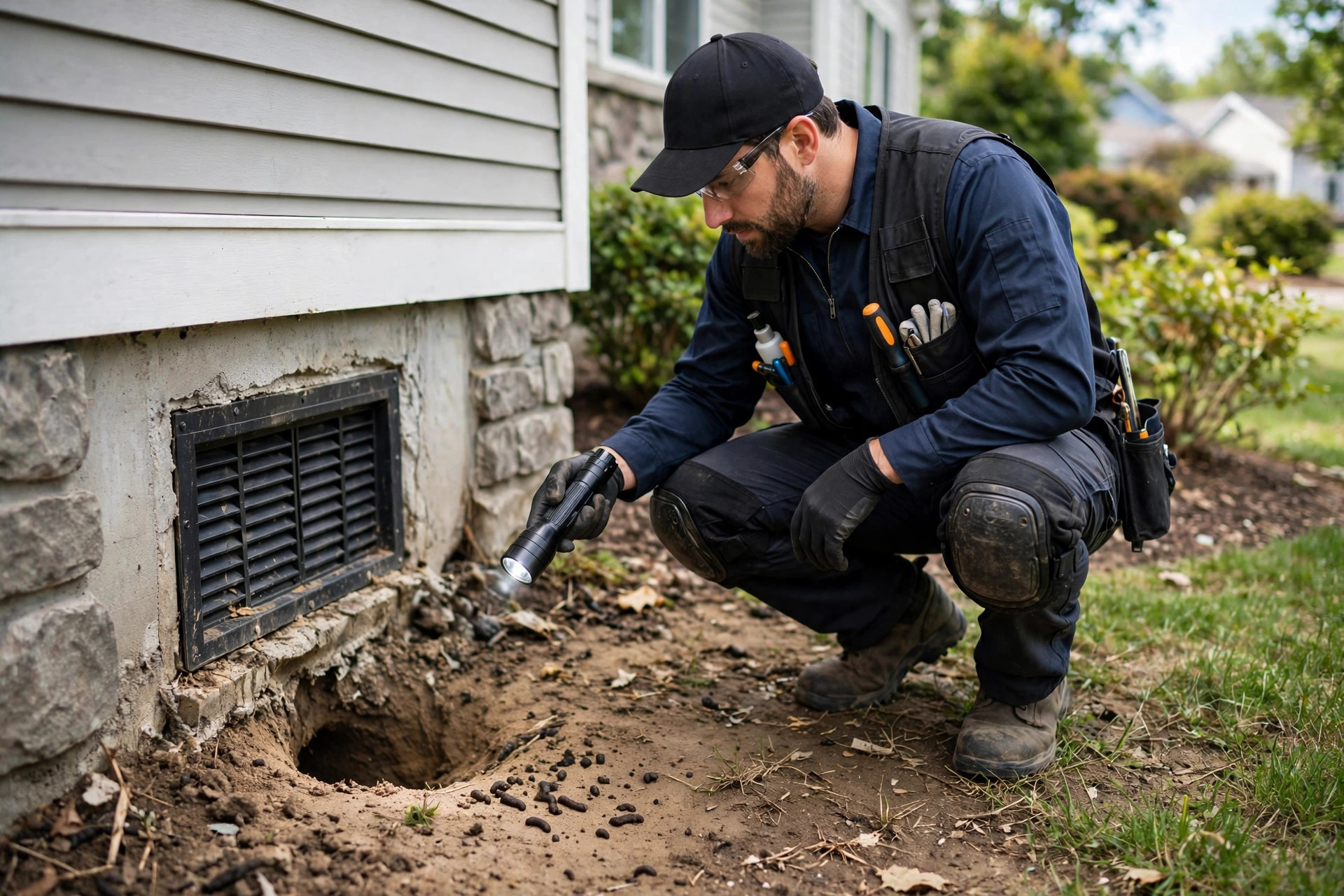 Home exterior inspection for rodent entry points